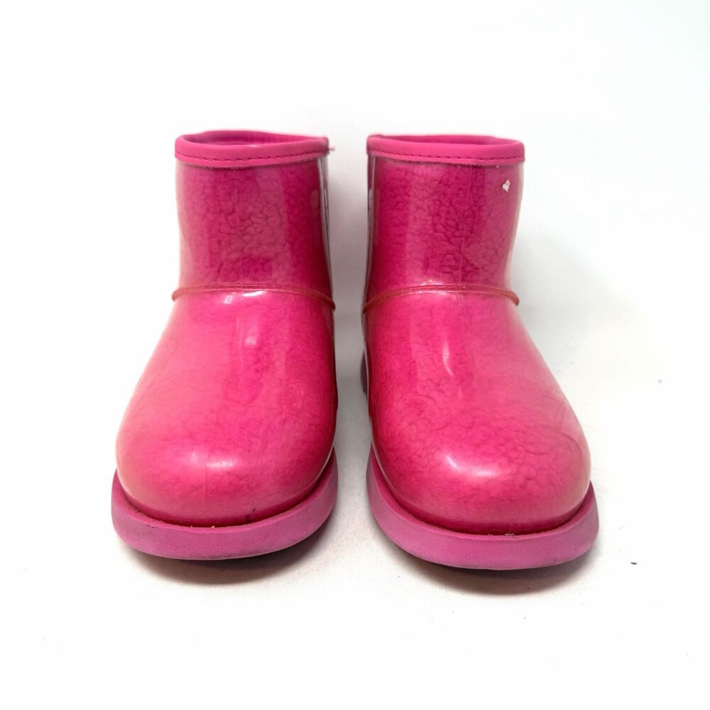 UGG Classic Clear Mini Boots Pink  Clear Plastic Fuzzy Size 4 Waterproof Warm